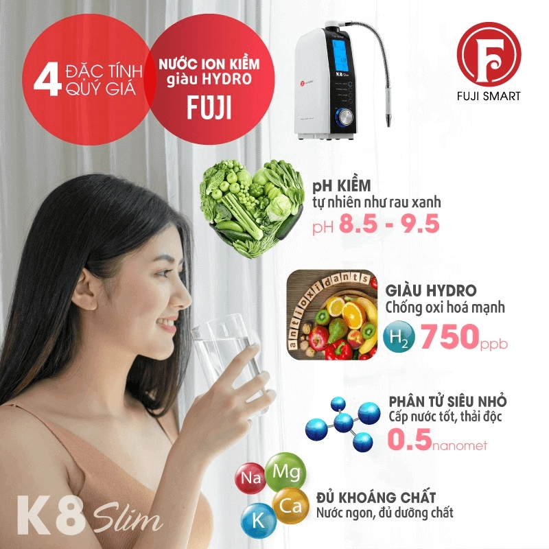Fuji Smart K8 Slim máy loc nước ion kiềm giàu hydro