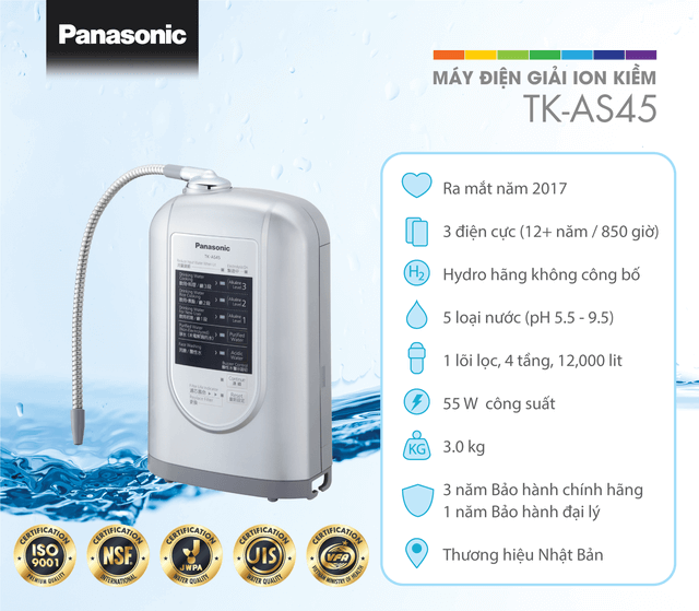 Máy lọc nước ion kiềm Panasonic TK-AS45 giá rẻ dưới 30 triệu