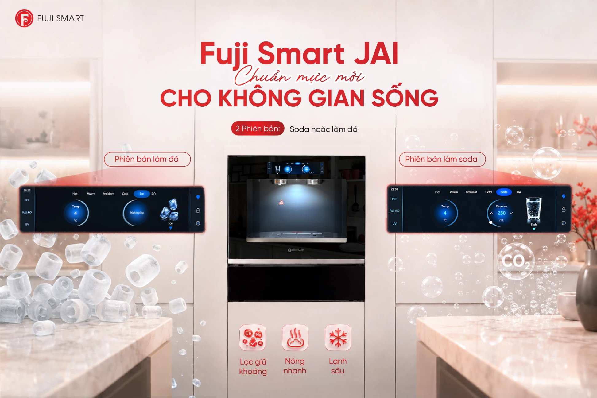 Máy lọc nước âm tường nghệ thuật Fuji Smart JAI ra mắt với 2 phiên bản làm đá/Soda khác biệt
