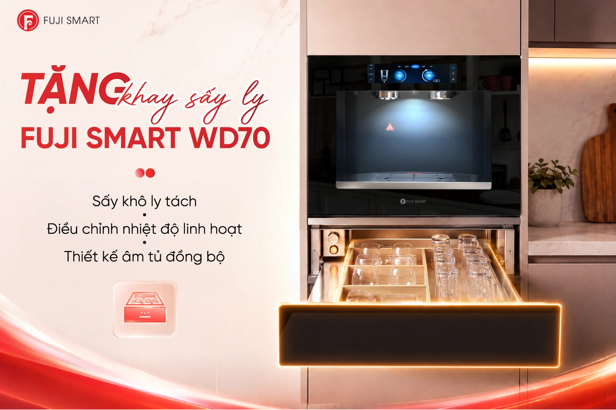 Bộ đôi máy lọc nước âm tường Fuji Smart JAI và khay sấy ly luôn là sự kết hợp hoàn hảo