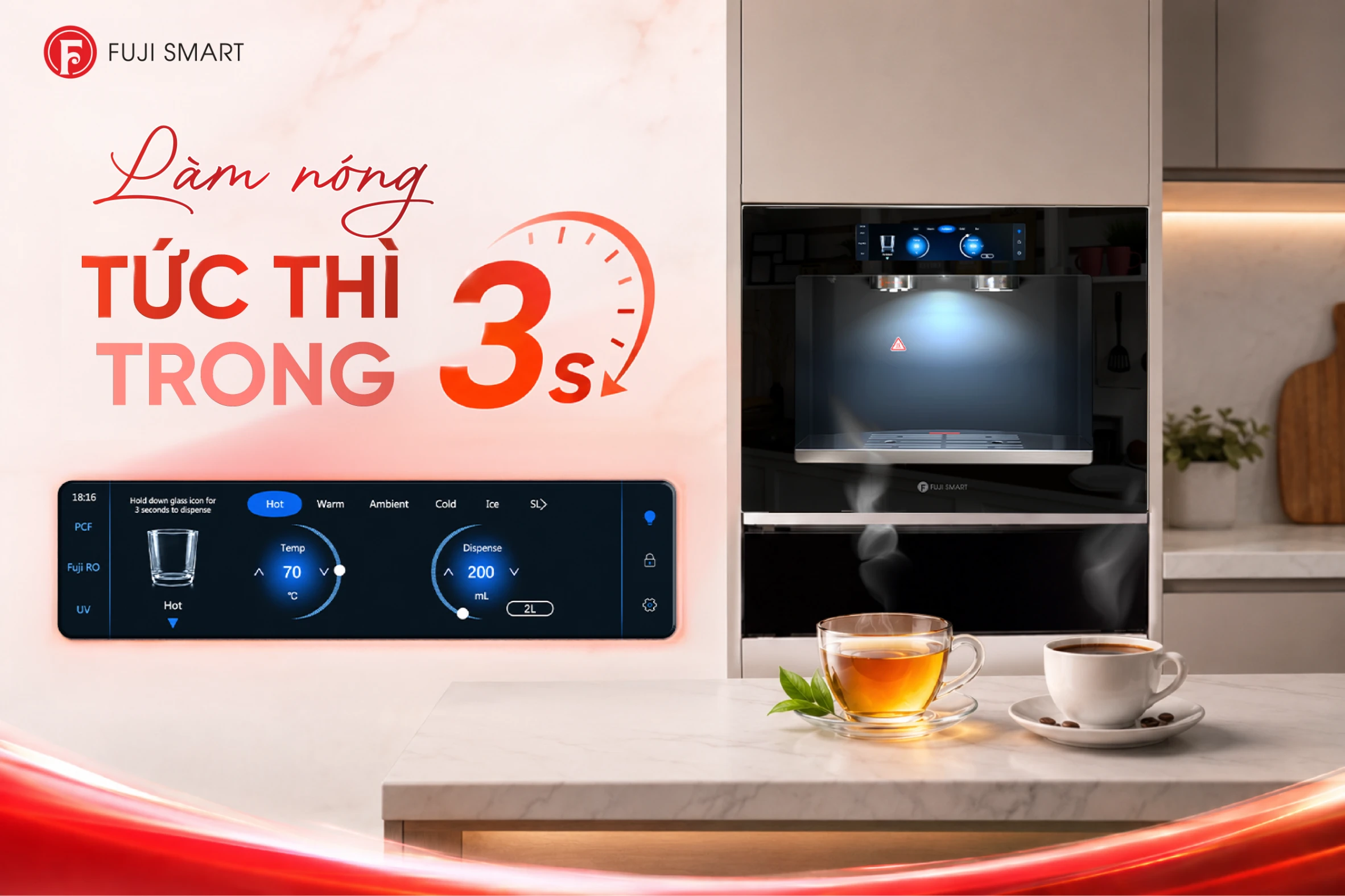 Làm nóng đến 98°C chỉ trong 3s, tiện lợi, nhanh chóng