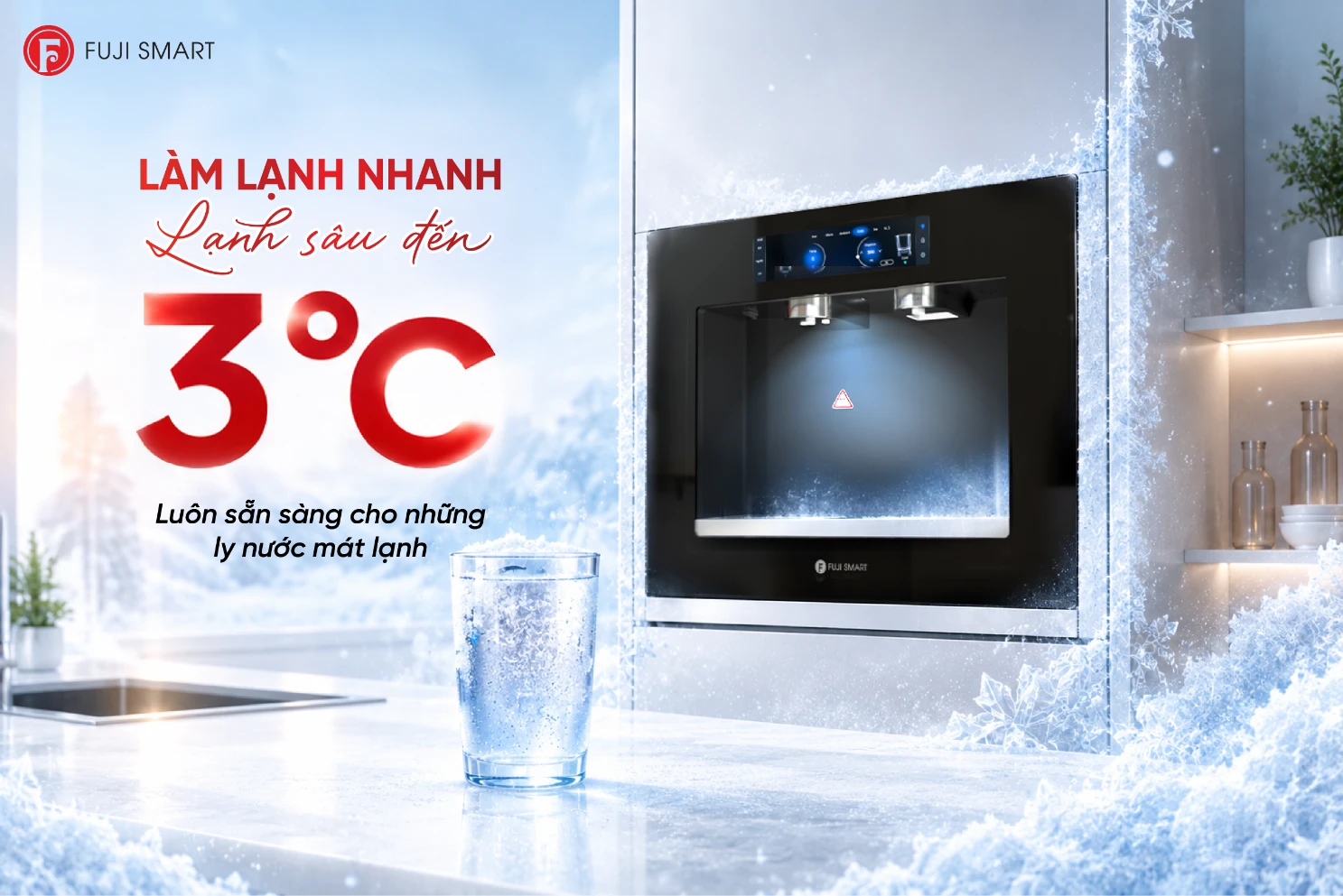 Máy có khả năng làm lạnh sâu đến 3°C, luôn sẵn sàng nước lạnh khi cần