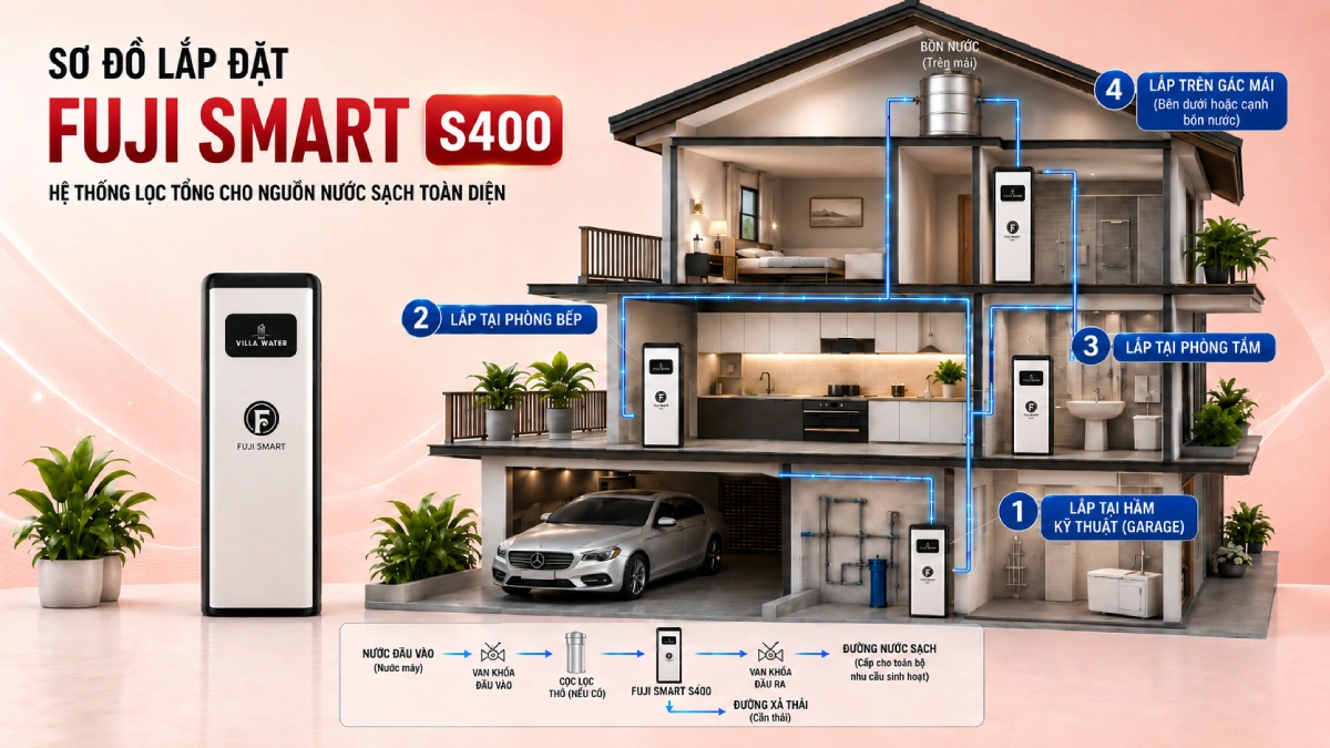 Sơ đồ lắp đặt hệ thống lọc tổng Fuji Smart S400