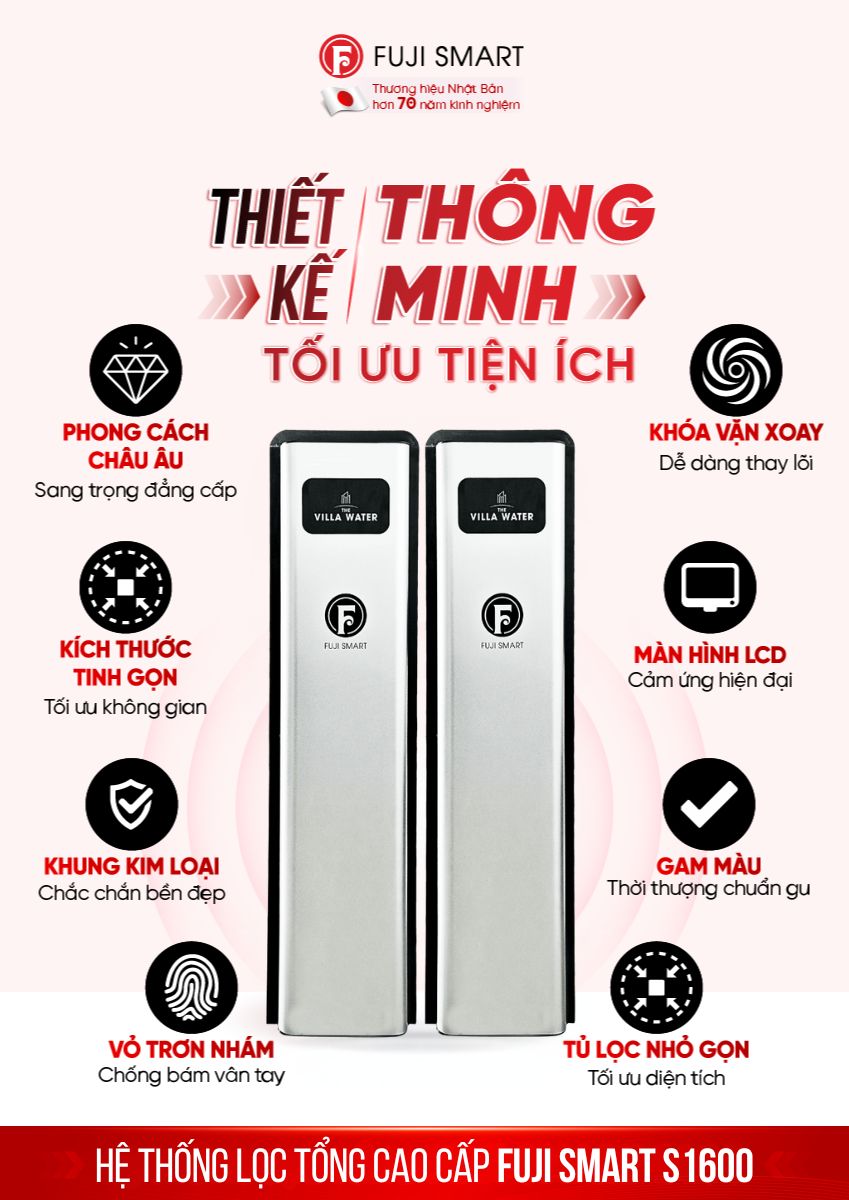 Hệ thống lọc tổng cao cấp Fuji Smart S1600 sở hữu thiết kế phong cách Châu Âu sang trọng, nhỏ gọn