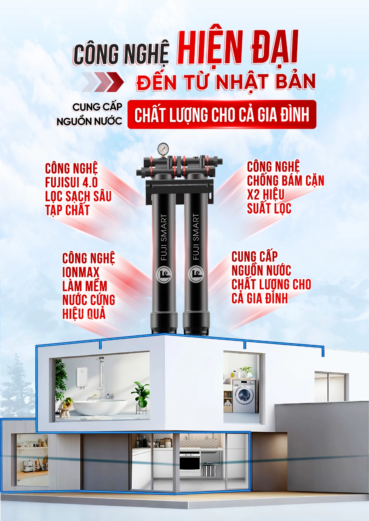 Hệ thống lọc tổng Fuji Smart APT 200 dành cho chung cư và nhà phố nhỏ được áp dụng những công nghệ hiện đại đến từ Nhật Bản