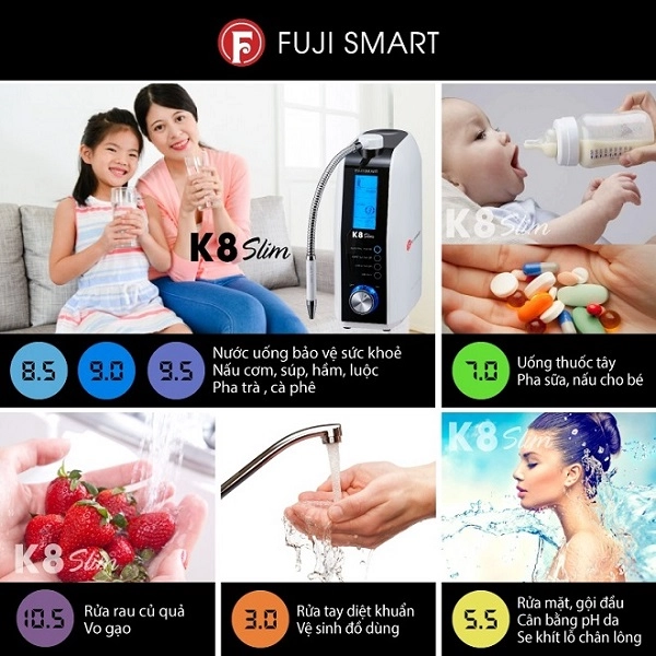 Các ứng dụng của nước có đa dạng độ pH trong cuộc sống từ Fuji Smart K8 Slim