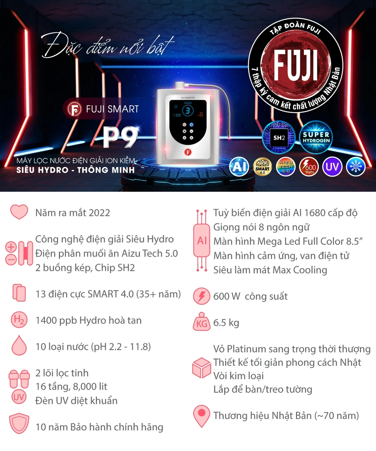 Hình ảnh điểm nổi bật của máy lọc nước ion kiềm Fuji Smart P9