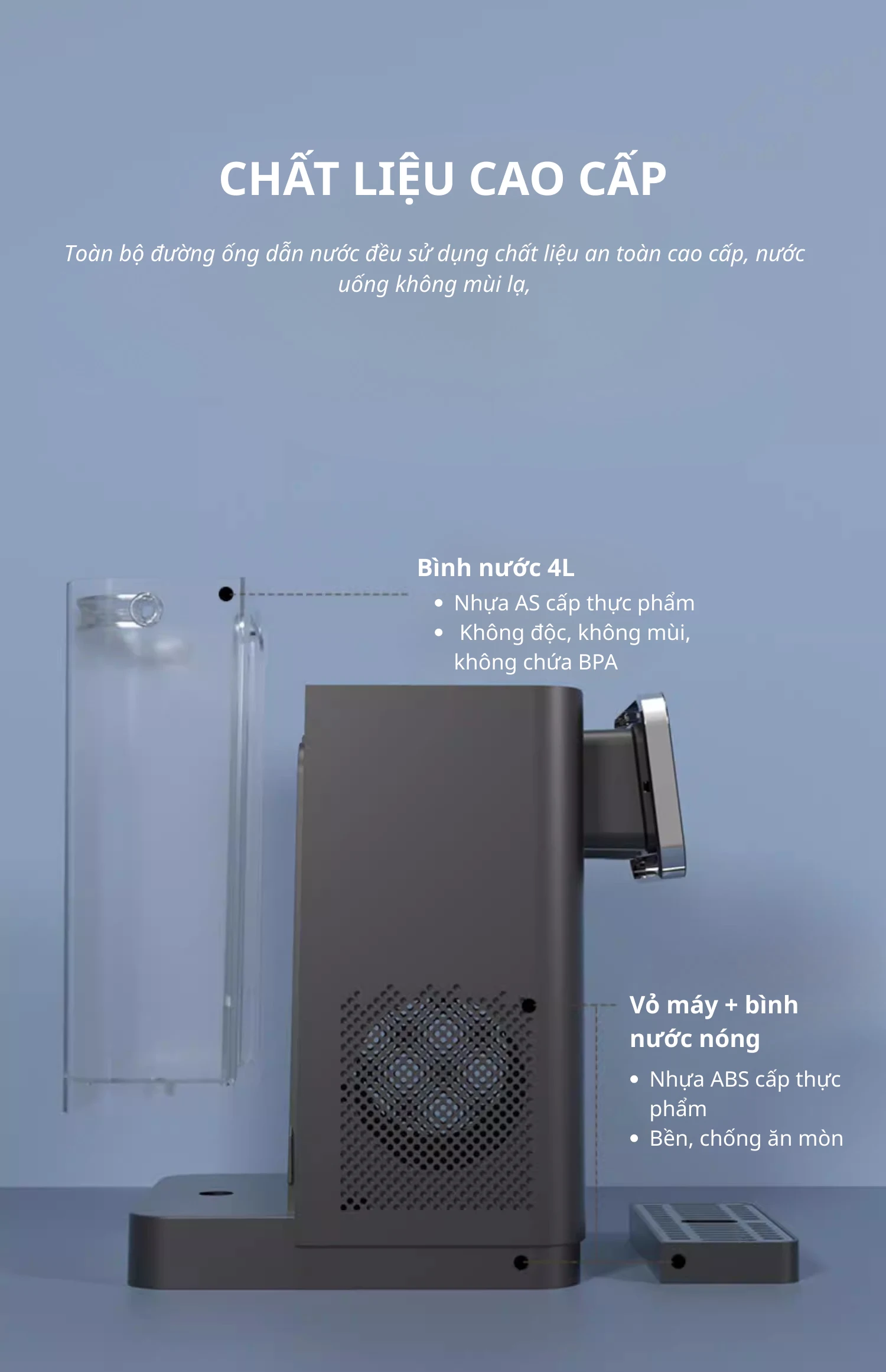 Bình thủy điện nóng lạnh thông minh Fuji Smart FHC-500 được chế tạo từ chất liệu cao cấp, an toàn cho sức khỏe