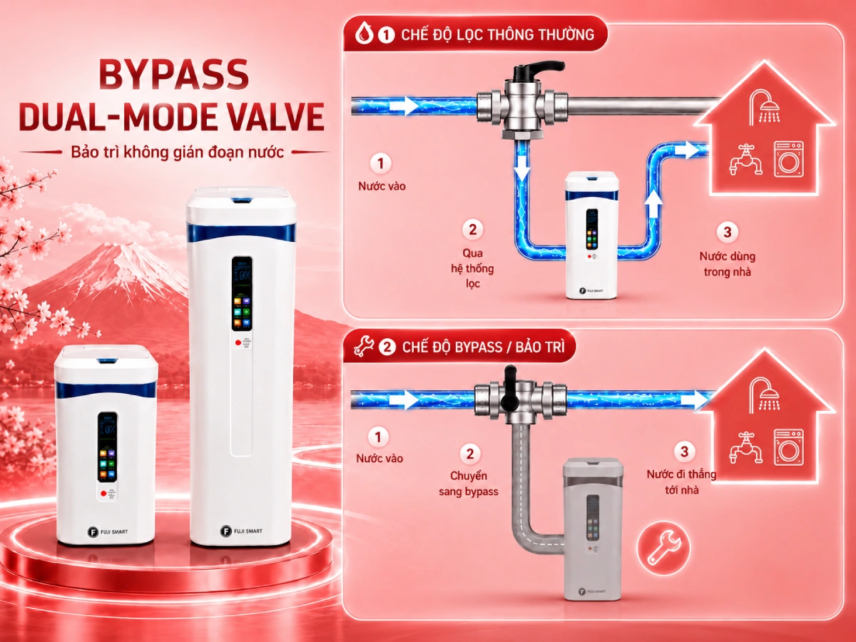 Fuji Smart Super Softener SERIES được trang bị van bypass Dual-Mode Valve thông minh