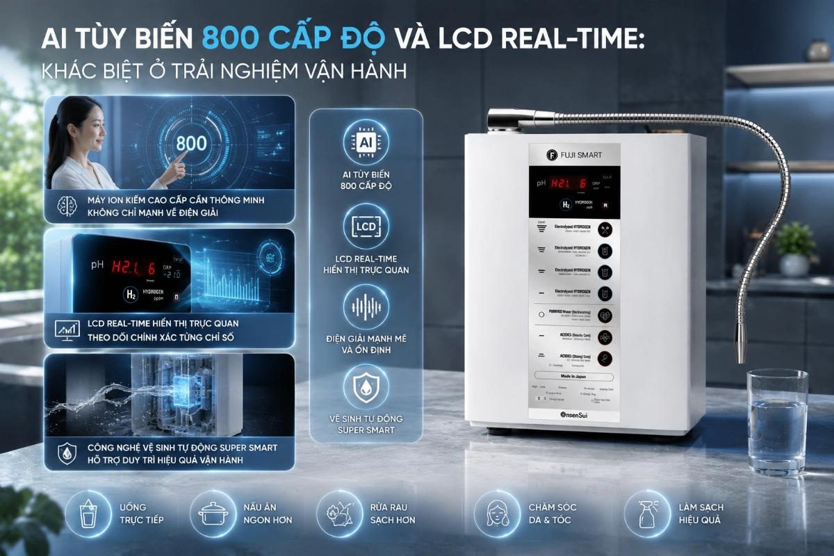 AI tùy biến 800 cấp độ và LCD real-time