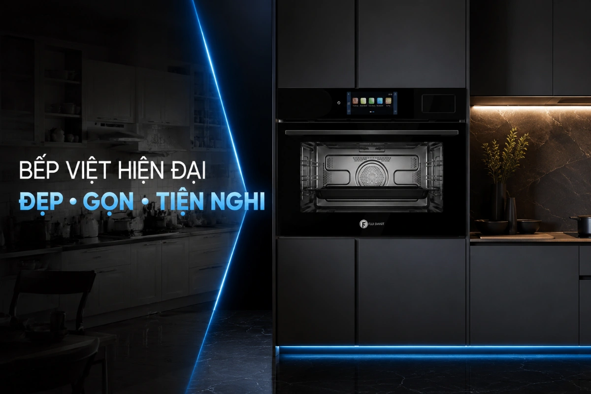 Tại sao gia đình Việt ngày càng ưa chuộng lò nướng âm tường Nhật Bản thay vì lò nướng để bàn thông thường? 2 Bếp Việt hiện đại