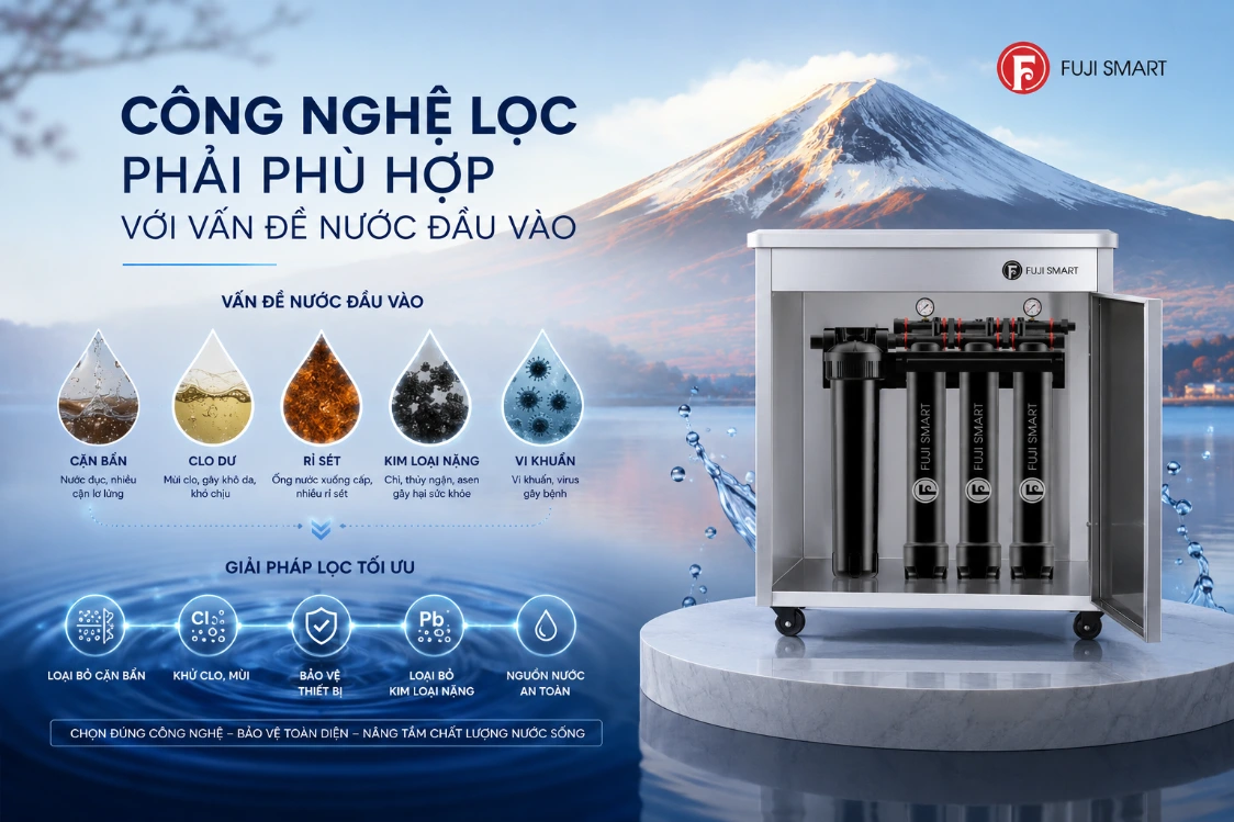 Fuji Smart Hệ thống lọc tổng đầu nguồn đạt: Công nghệ Lọc phù hợp với vấn đề nước đầu vào
