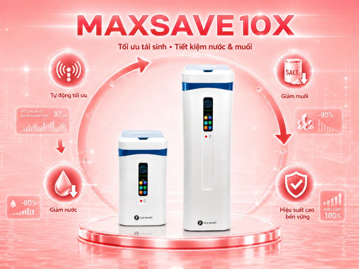 Fuji Smart Super Softener Series sỡ hữu công nghệ Max Save thông minh giúp tiết kiệm muối và nước trong quá trình tái sinh
