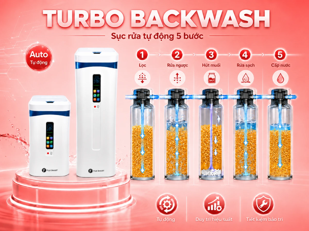 Fuji Smart Super Softener SERIES được trang bị công nghệ tự động sục rửa giúp tối ưu hiệu xuất