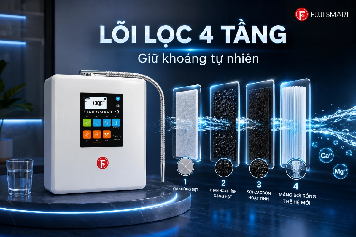 Fuji Smart i9 - Lõi lọc 4 tầng, giữ khoáng tự nhiên