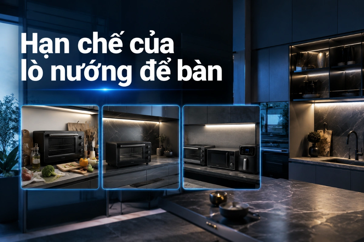 Tại sao gia đình Việt ngày càng ưa chuộng lò nướng âm tường Nhật Bản thay vì lò nướng để bàn thông thường? 3 Những hạn chế của lò nướng để bàn