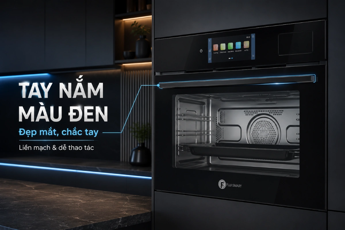 Tay nắm thép không gỉ màu đen của Fuji Smart Master Chef 55L: điểm cân bằng giữa thẩm mỹ và thao tác