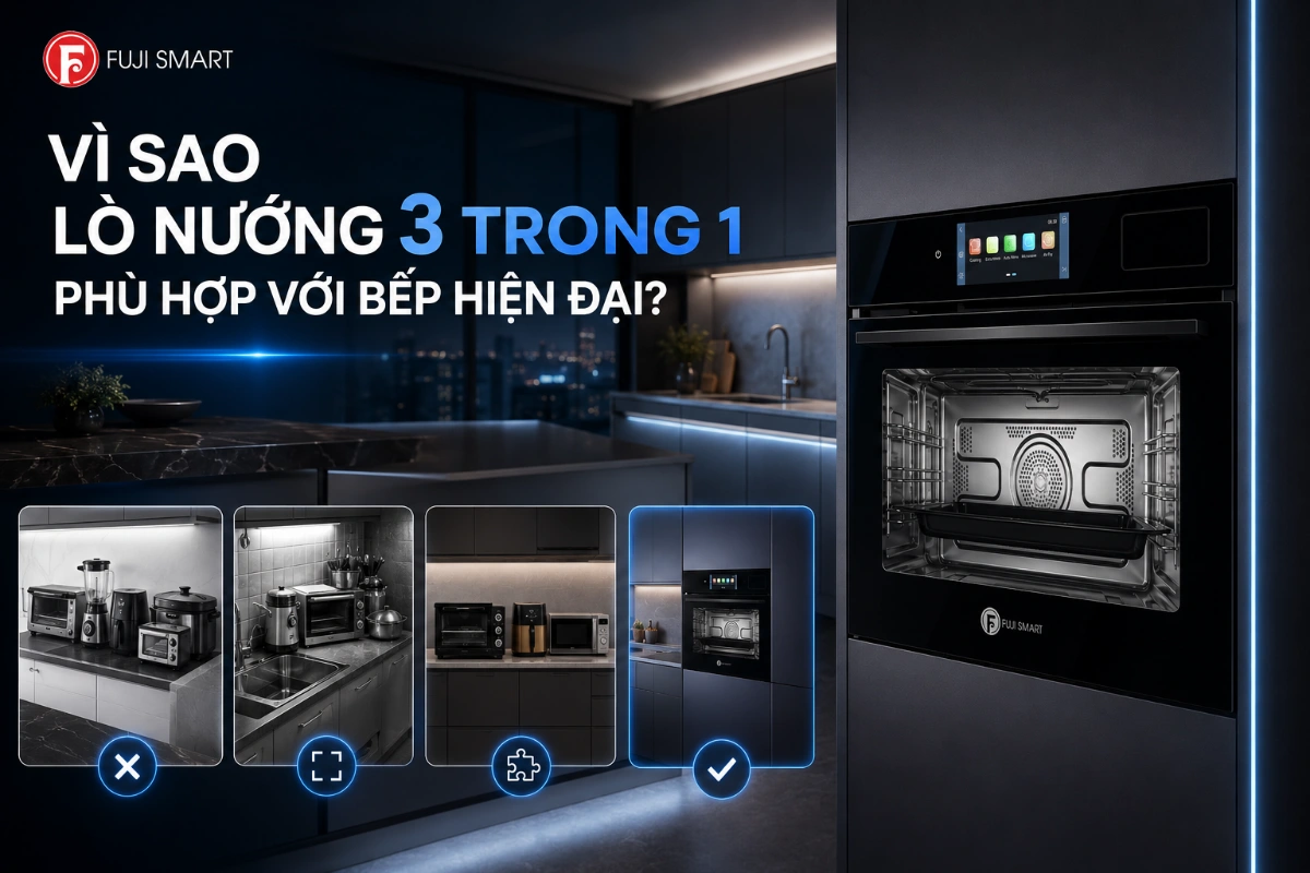 Lò nướng 3 trong 1 là gì và vì sao Fuji Smart Master Chef 55L là đại diện tiêu biểu của phân khúc này? 3 Lò nướng 3 trong 1 phù hợp với bếp hiện đại