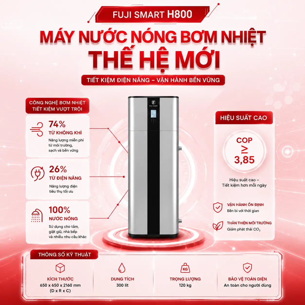 Máy nước nóng bơm nhiệt Fuji Smart H800