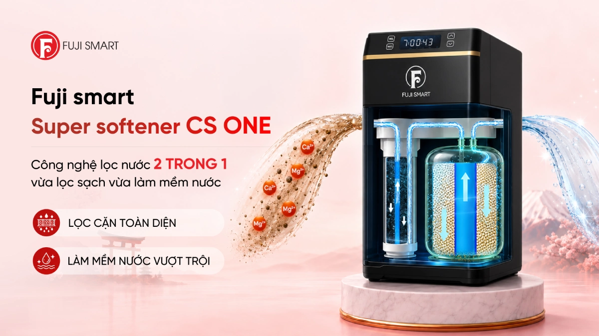 Hệ thống lọc tổng đầu nguồn Fuji Smart Super Softener CS One 2 Fuji Smart CS One sở hữu công nghệ 02 trong 01 vừa lọc sạch vừa làm mềm