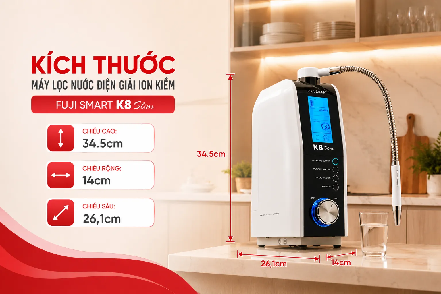 Top 7 lý do máy lọc nước điện giải ion kiềm K8 Slim thuộc top bán chạy của Fuji Smart? 3 Thiet-ke-Slim-hien-dai-phu-hop-voi-nhieu-khong-gian-bep