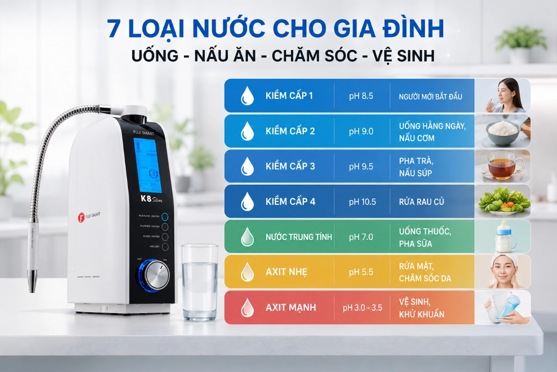 Top 7 lý do máy lọc nước điện giải ion kiềm K8 Slim thuộc top bán chạy của Fuji Smart? 5 sof 2026 0089048fuji smart k8 slim tao ra 7 loai nuoc phuc vu da dang nhu cau sinh hoat gia dinh