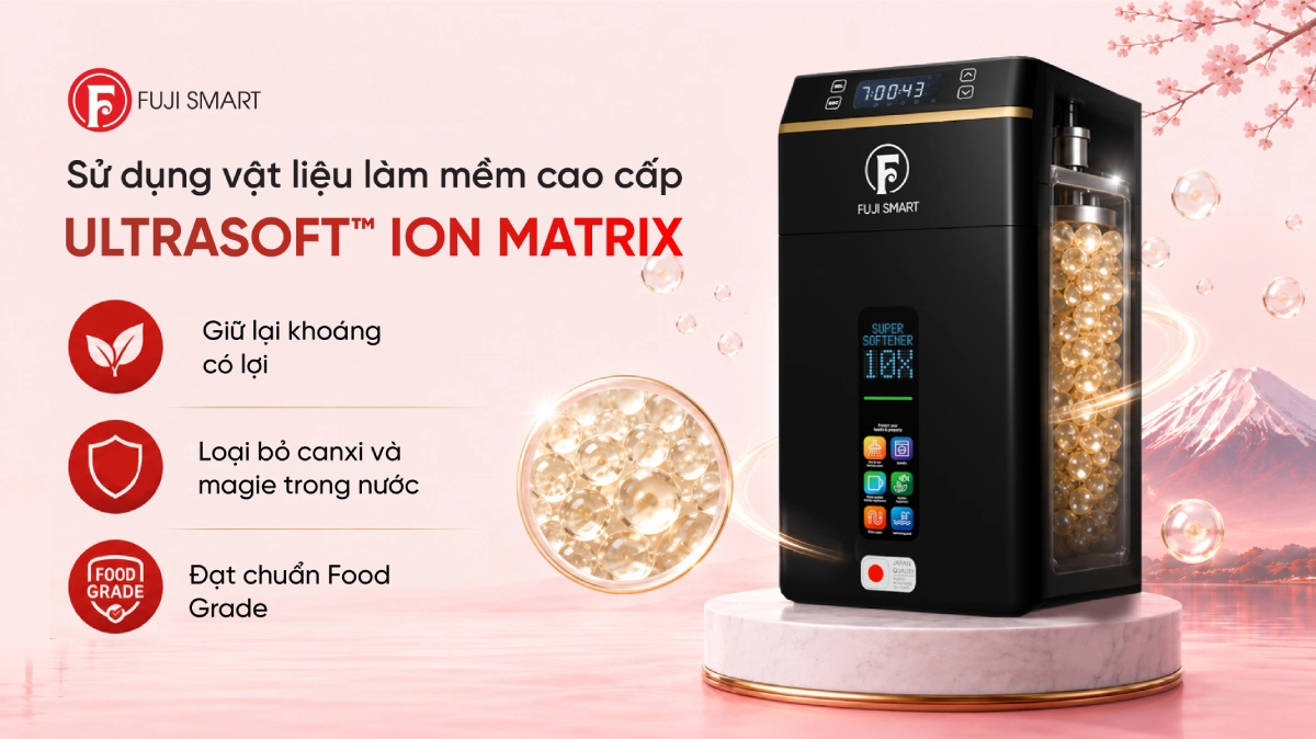 Hệ thống lọc tổng đầu nguồn Fuji Smart Super Softener CS One 6 Hệ thống lọc tổng Fuji Smart Super Softener CS One sử dụng vật liệu làm mềm cao cấp cấp UltraSoft™ iON Matrix