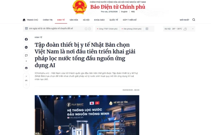 Báo điện tử Chính Phủ đưa tin về Fuji Smart và giải pháp lọc tổng ứng dụng AI