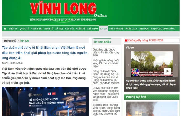Báo Vĩnh Long đưa tin về Fuji Smart và giải pháp lọc tổng ứng dụng AI