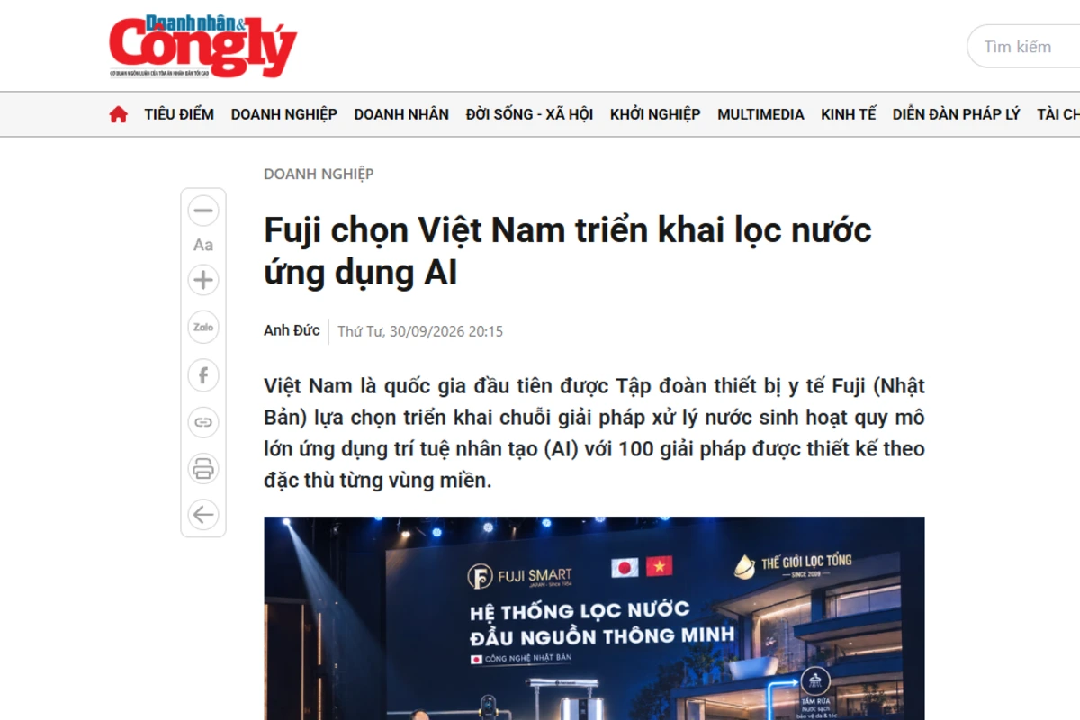 Doanh Nhân và Công Lý đưa tin về Fuji Smart và giải pháp lọc tổng ứng dụng AI